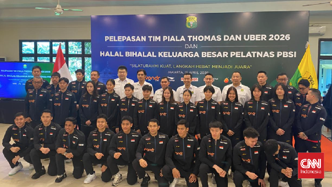 Pbsi secara resmi melepas tim thomas dan uber 2026 ke denmark di pelatnas cipayung jakarta 1776225213722